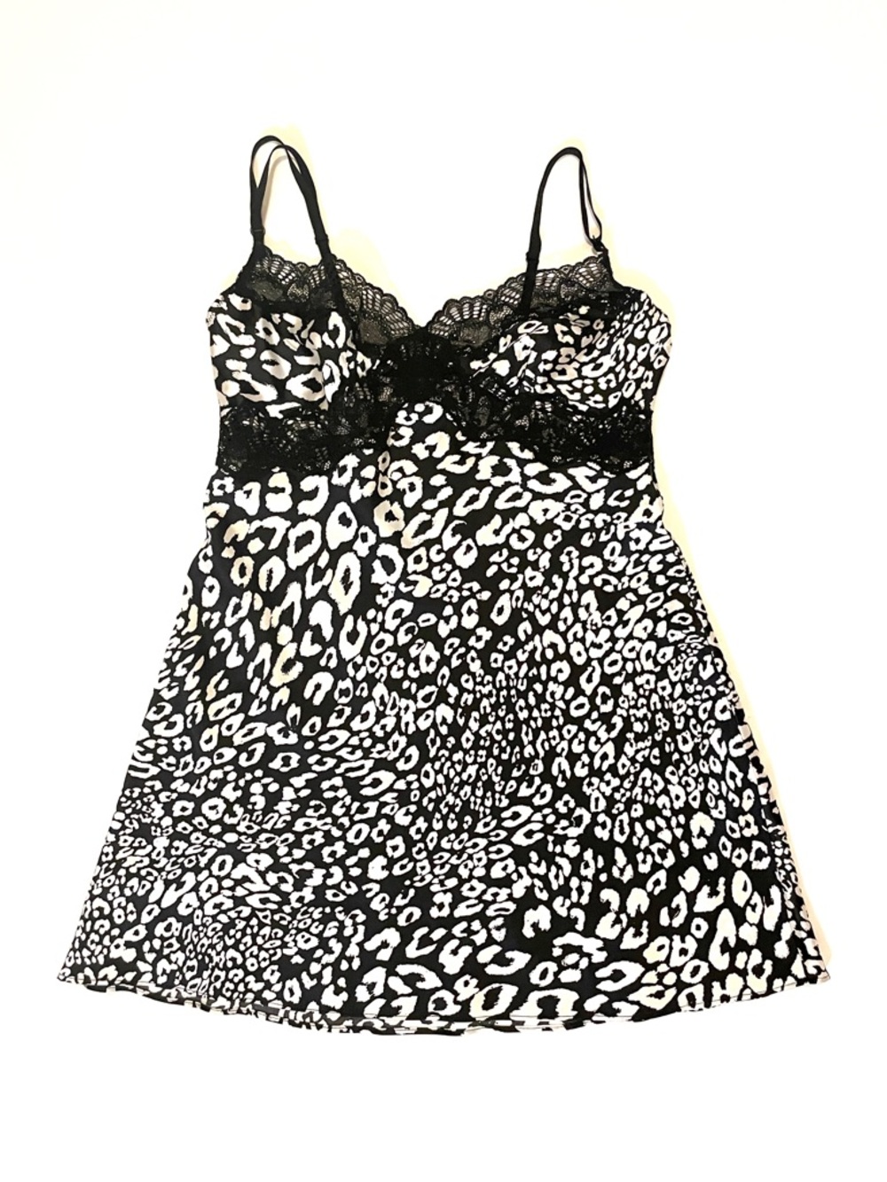 Victoria’s Secret Black & White Leopard Lace Satin Chemise